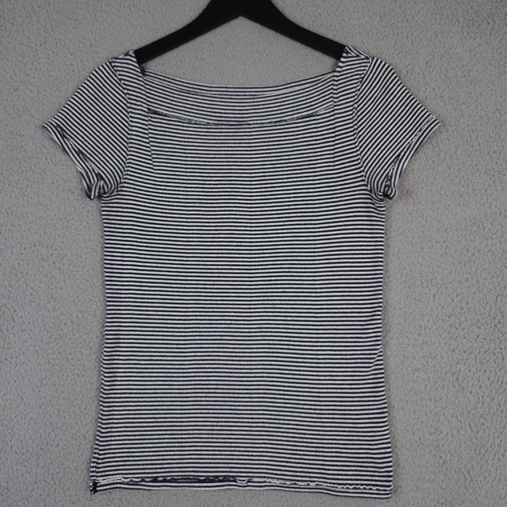 We The Free Shirt Womens L Blue White Striped Square Neck Cap Sleeve Free People